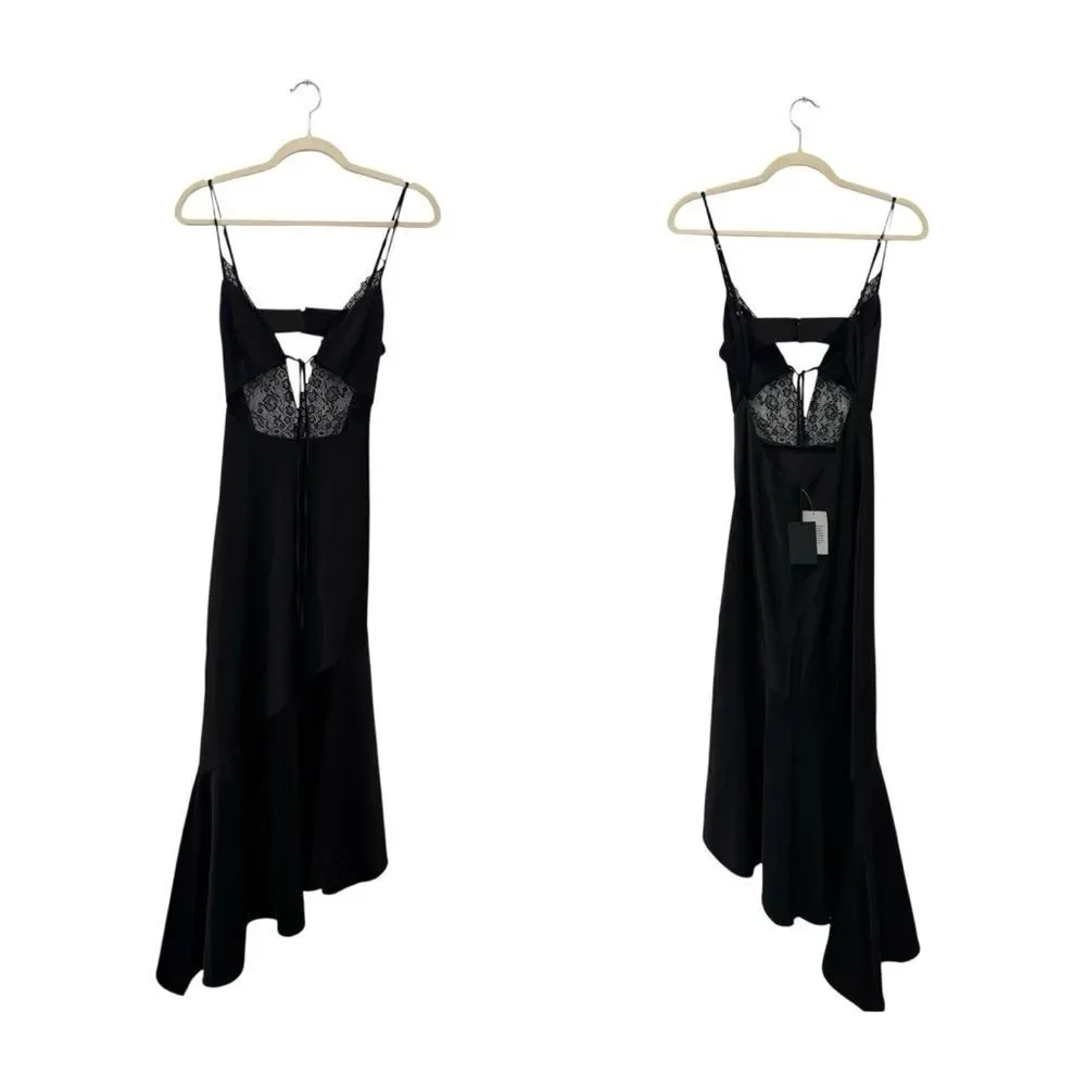 NWT NBD Brigitta Satin Lace Midi Dress in Black - Picture 7 of 10